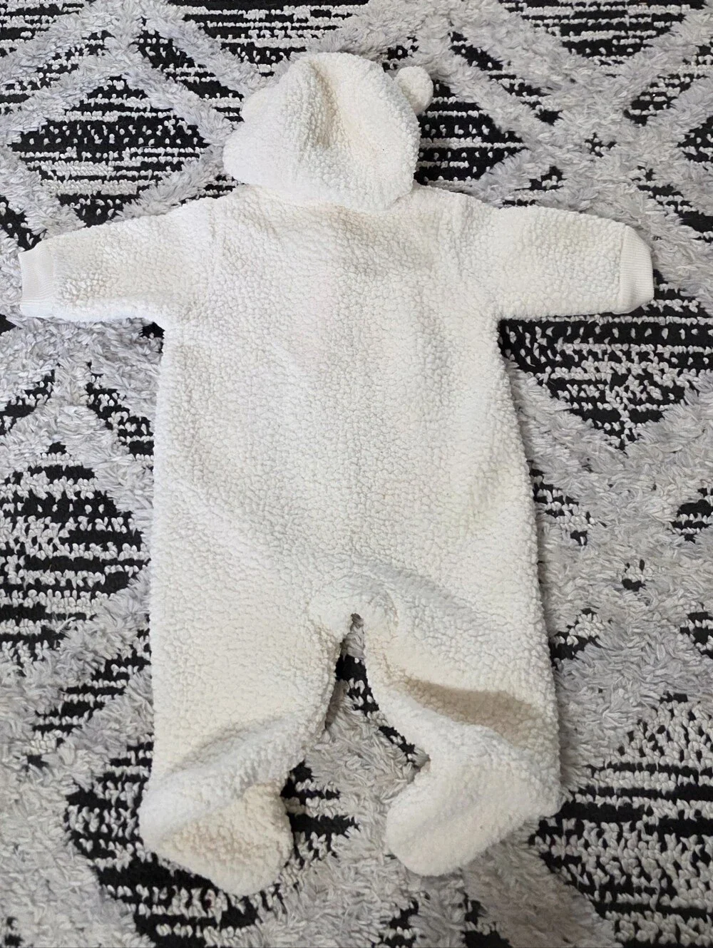OshKosh B'Gosh Baby Boy Cream Teddy Bear Fleece ZipUp Hooded Footie Sleeper 3M